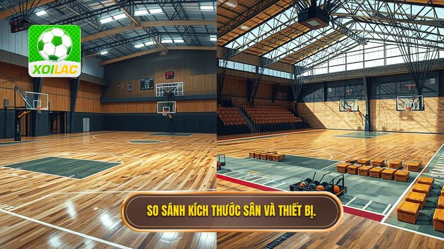 1. So sánh kích thước sân và thiết bị.